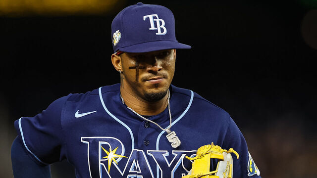 WASHINGTON, DC - APRIL 04: Wander Franco #5 of the Tampa Bay Rays looks on against the Washington Nationals during the eighth inning at Nationals Park on April 4, 2023 in Washington, DC.