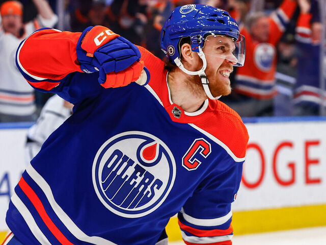 EDMONTON, AB - MARCH 30: Edmonton Oilers Center Connor McDavid (97) celebrates his short handed goal in the third period of the Edmonton Oilers game versus the Los Angeles Kings on March 30, 2023 at Rogers Place in Edmonton, AB.