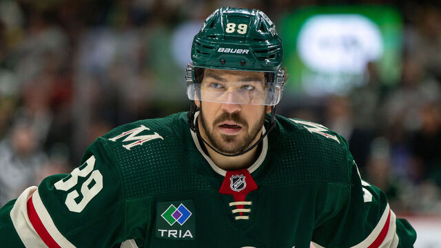 SAINT PAUL, MN - MARCH 19: Minnesota Wild center Frederick Gaudreau (89) looks on during the NHL game between the Washington Capitals and Minnesota Wild, on March 19th, 2023, at the Xcel Energy Center in Saint Paul, MN.