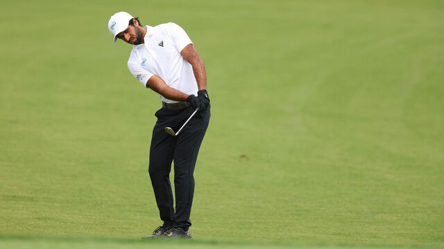 HILTON HEAD ISLAND, SOUTH CAROLINA - APRIL 13: Aaron Rai of England plays a second shot on the ninth hole during the first round of the RBC Heritage at Harbour Town Golf Links on April 13, 2023 in Hilton Head Island, South Carolina.