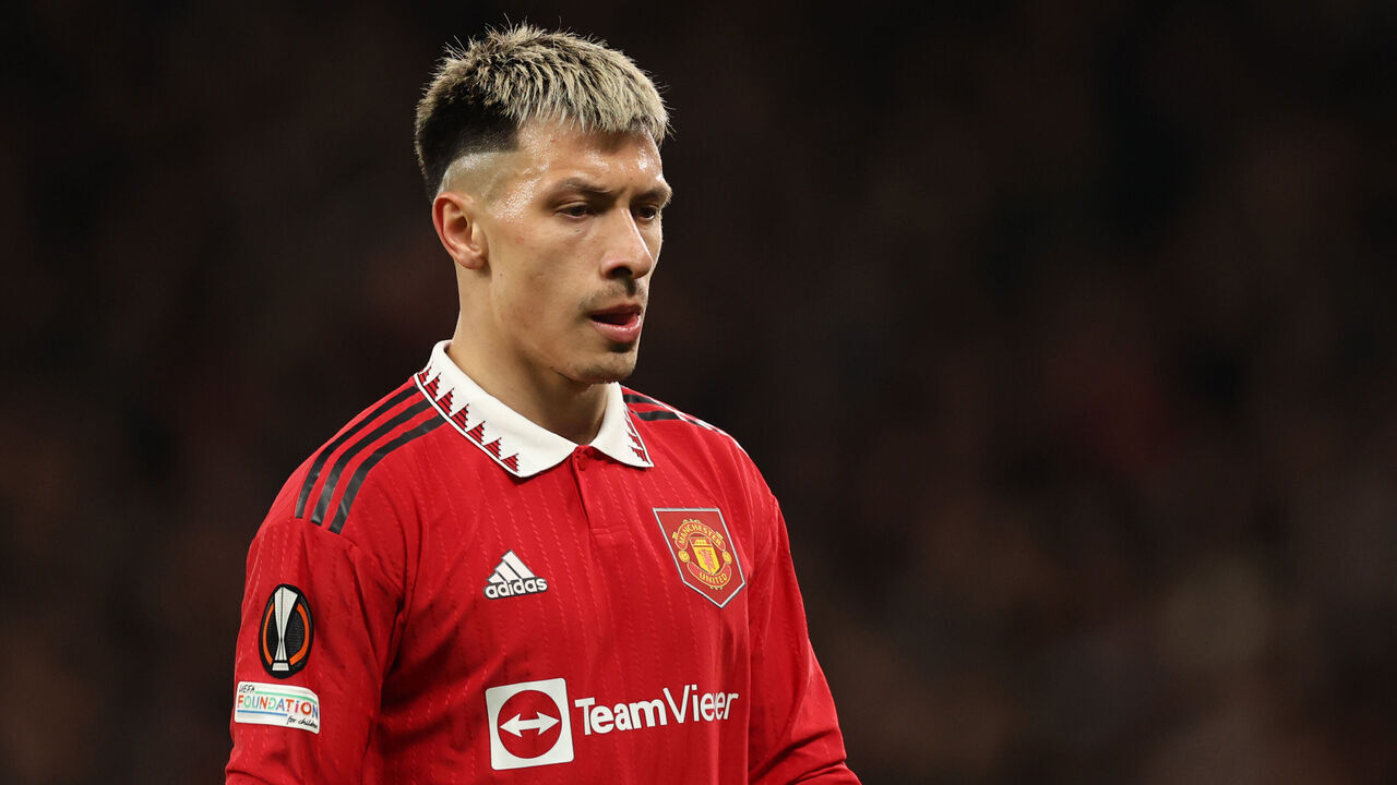 MANCHESTER, ENGLAND - APRIL 13: Lisandro Martinez of Manchester United during the UEFA Europa League quarterfinal first leg match between Manchester United and Sevilla FC at Old Trafford on April 13, 2023 in Manchester, England.