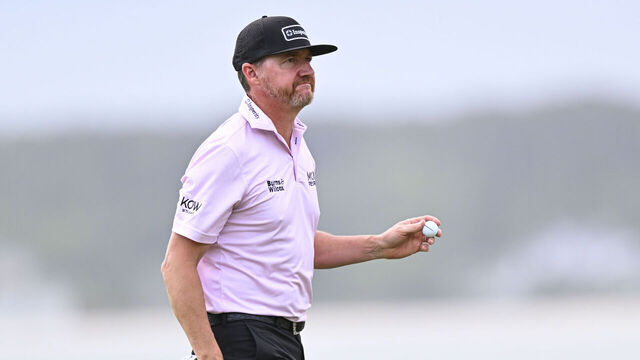 HILTON HEAD ISLAND, SOUTH CAROLINA - APRIL 13: Jimmy Walker waves his ball as he leaves the 18th green during the first round of the RBC Heritage at Harbour Town Golf Links on April 13, 2023 in Hilton Head Island, South Carolina.