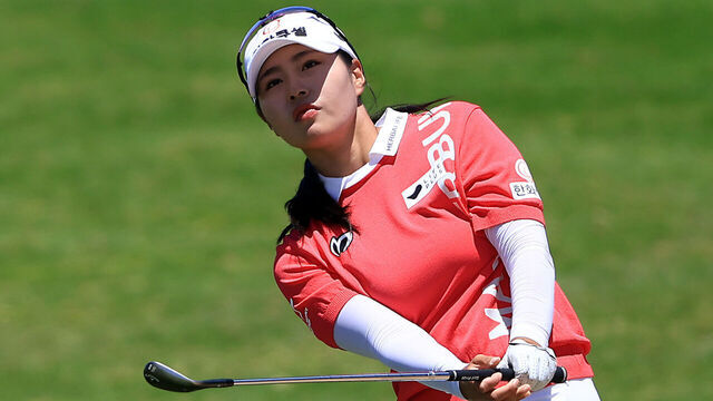 EWA BEACH, HAWAII - APRIL 14: Yu Jin Sung of Korea hits her second shot on the 5th hole during the third round of the LOTTE Championship presented by Hoakalei at Hoakalei Country Club on April 14, 2023 in Ewa Beach, Hawaii.