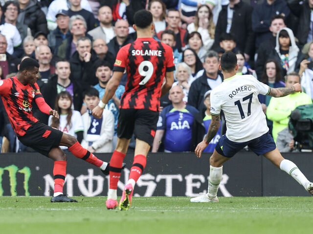 LONDON, ENGLAND - APRIL 15: Dango Ouattara of AFC Bournemouth scores a goal to make it 2-3 during the Premier League match between Tottenham Hotspur and AFC Bournemouth at Tottenham Hotspur Stadium on April 15, 2023 in London, United Kingdom.