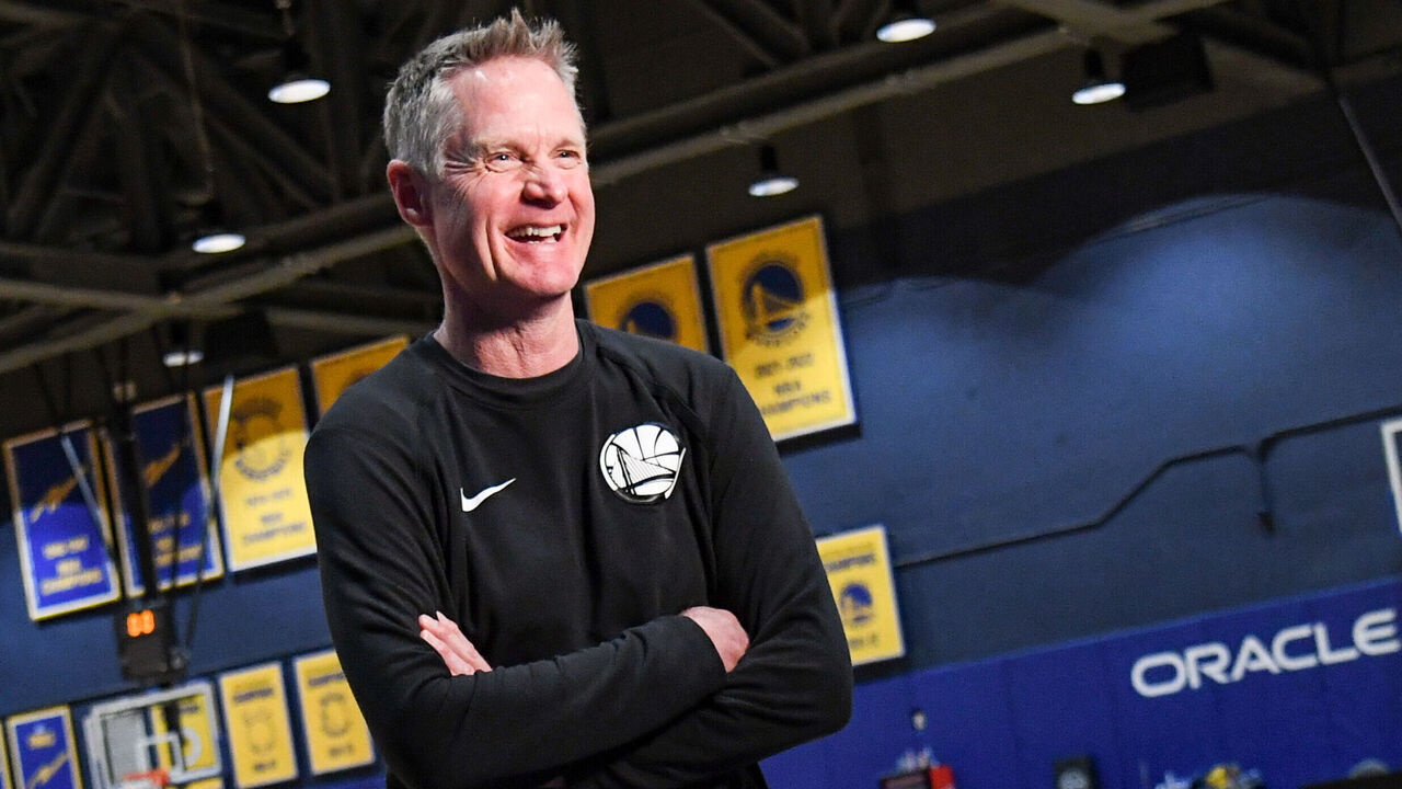 SAN FRANCISCO, CA- MARCH 25: Steve Kerr of the Golden State Warriors participates during an all access practice at Chase Center in San Francisco, California on March 25, 2023. NOTE TO USER: User expressly acknowledges and agrees that, by downloading and/or using this photograph, user is consenting to the terms and conditions of the Getty Images License Agreement. Mandatory copyright notice: Copyright NBAE 2023