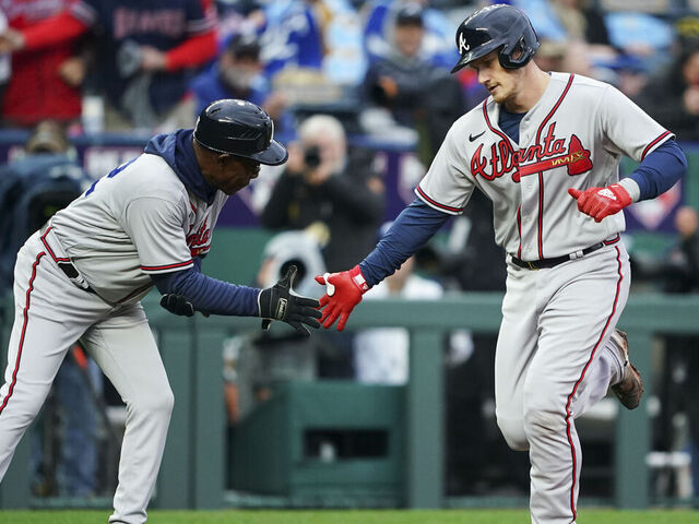 Sean Murphy of the Atlanta Braves hits a RBI double in the first