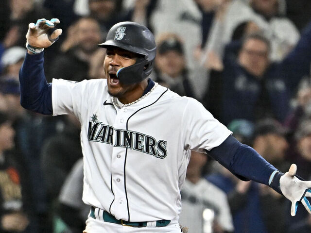 Seattle Mariners third baseman Eugenio Suarez celebrates his two-run  News Photo - Getty Images