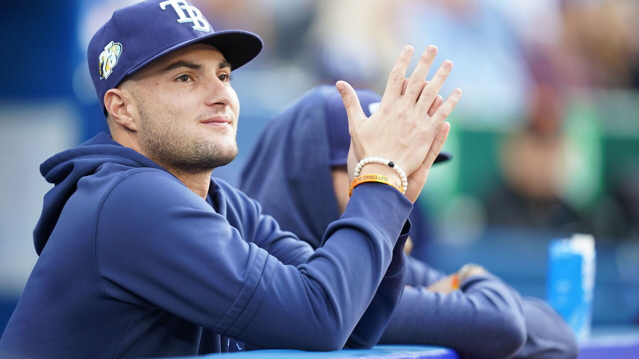 TORONTO, ON - APRIL 14: Shane McClanahan #18 of the Tampa Bay Rays looks on during the game between the Tampa Bay Rays and the Toronto Blue Jays at Rogers Centre on Friday, April 14, 2023 in Toronto, Canada.