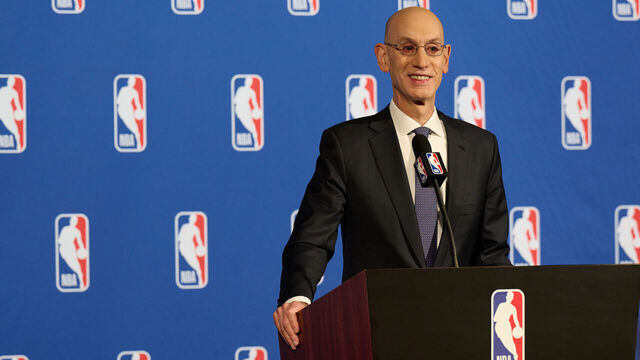 NEW YORK - MARCH 29: NBA Commissioner Adam Silver speaks to the media after the Board of Governors meetings on March 29, 2023 at the St. Regis Hotel in New York City. NOTE TO USER: User expressly acknowledges and agrees that, by downloading and/or using this photograph, user is consenting to the terms and conditions of the Getty Images License Agreement. Mandatory Copyright Notice: Copyright 2023 NBAE