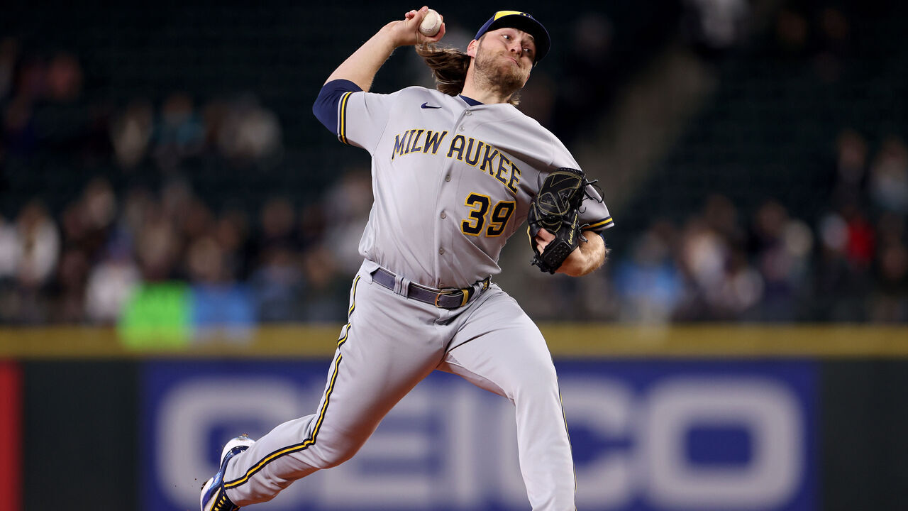 SEATTLE, WASHINGTON - APRIL 17: Corbin Burnes #39 of the Milwaukee Brewers pitches during the first inning against the Seattle Mariners at T-Mobile Park on April 17, 2023 in Seattle, Washington.