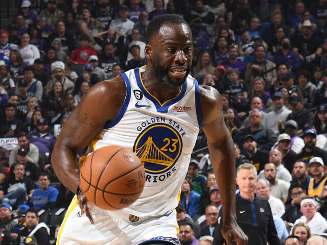 SACRAMENTO, CA - APRIL 17: Draymond Green #23 of the Golden State Warriors moves the ball during Round 1 Game 2 of the 2023 NBA Playoffs on April 17 2023 at Golden 1 Center in Sacramento, California. Mandatory Copyright Notice: Copyright 2023 NBAE