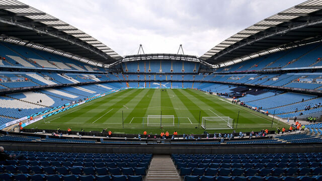 MANCHESTER, ENGLAND - APRIL 15: General view of Etihad Stadium before the Premier League match between Manchester City and Leicester City at Etihad Stadium on April 15, 2023 in Manchester, United Kingdom.