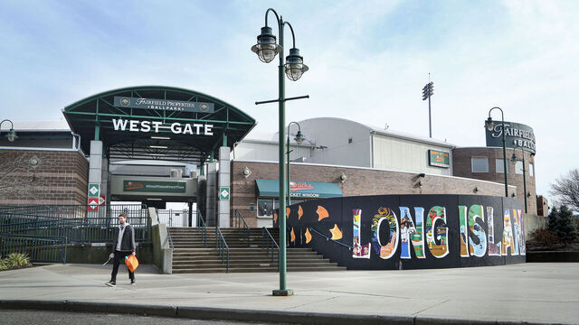 Central Islip, N.Y.: The entrance to the Fairfield Properties Ballpark in Central Islip, New York, home of the Atlantic League minor-league baseball team Long Island Ducks, as pictured on January 4, 2023.