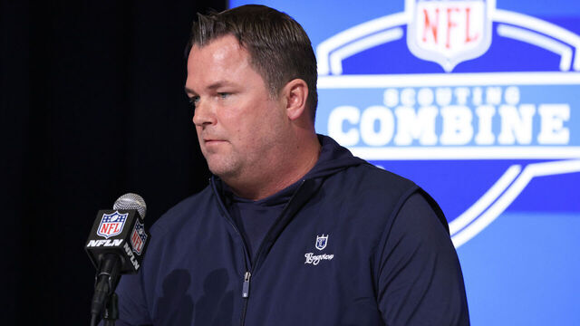 INDIANAPOLIS, INDIANA - MARCH 01: General manager Scott Fitterer of the Carolina Panthers speaks to the media during the NFL Combine at Lucas Oil Stadium on March 01, 2023 in Indianapolis, Indiana.
