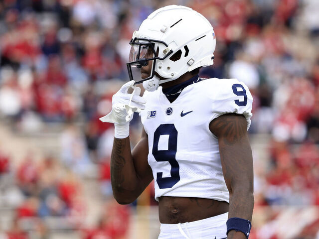 BLOOMINGTON, INDIANA - NOVEMBER 05: Joey Porter Jr. #9 of the Penn State Nittany Lions on the field in the game against the Indiana Hoosiers at Memorial Stadium on November 05, 2022 in Bloomington, Indiana.
