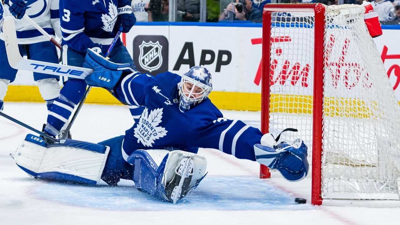 TORONTO, ON - APRIL 18: The puck goes behind Toronto Maple Leafs Goalie Ilya Samsonov (35) for a goal during the second period of the Round 1 NHL Stanley Cup Playoffs Game 1 between the Tampa Bay Lightning and the Toronto Maple Leafs on April 18, 2023, at Scotiabank Arena in Toronto, ON, Canada.