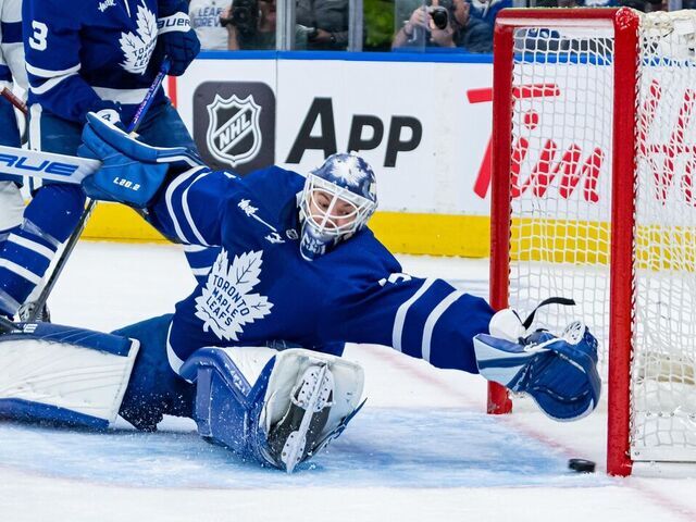 TORONTO, ON - APRIL 18: The puck goes behind Toronto Maple Leafs Goalie Ilya Samsonov (35) for a goal during the second period of the Round 1 NHL Stanley Cup Playoffs Game 1 between the Tampa Bay Lightning and the Toronto Maple Leafs on April 18, 2023, at Scotiabank Arena in Toronto, ON, Canada.