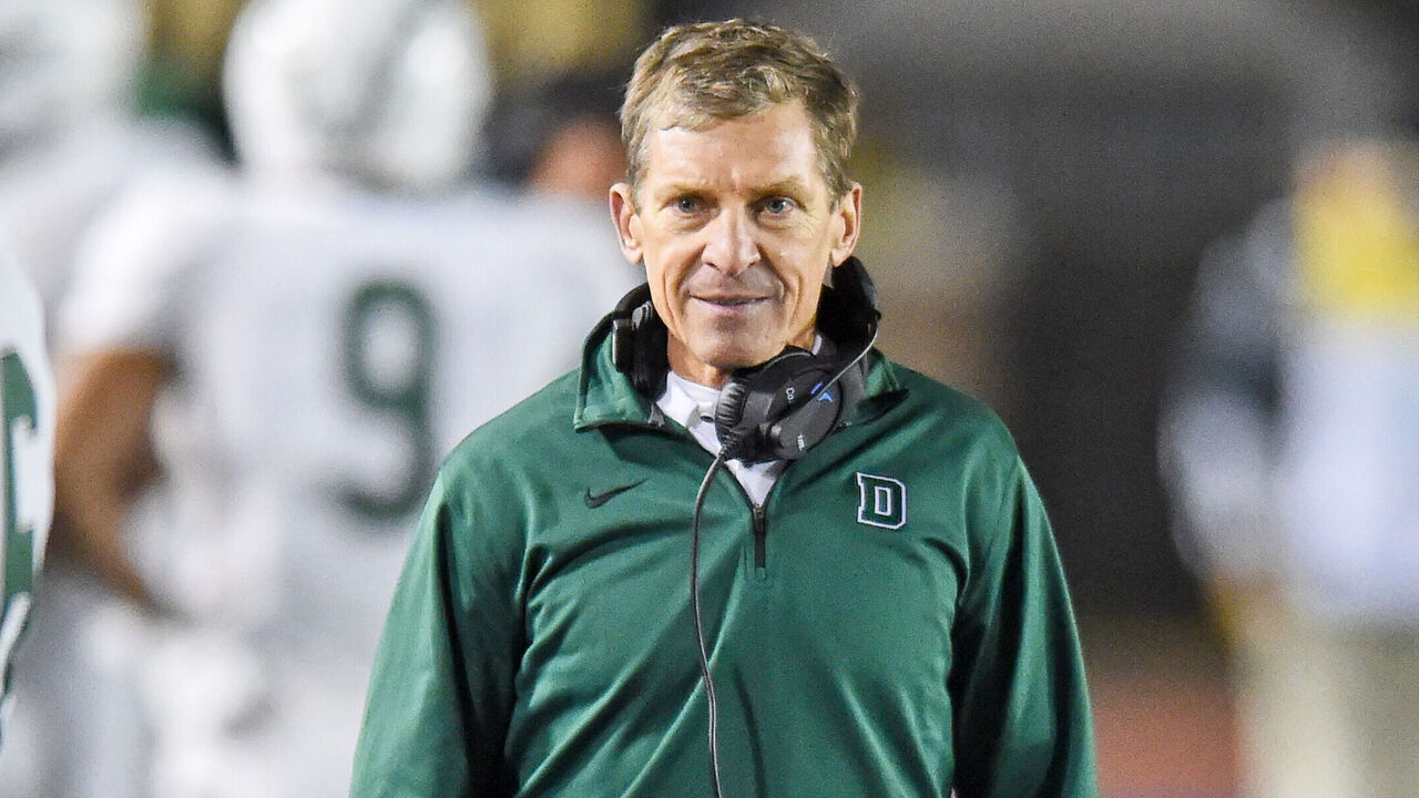 PHILADELPHIA, PA - OCTOBER 05: Dartmouth Big Green head coach Buddy Teevens looks on during the game between the Penn Quakers and the Dartmouth Big Green on October 4, 2019 at Franklin Field in Philadelphia, PA.