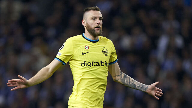 PORTO, PORTUGAL - MARCH 14: Milan Skriniar of FC Internazionale Milano reacts during the UEFA Champions League round of 16 leg two match between FC Porto and FC Internazionale at Estadio do Dragao on March 14, 2023 in Porto, Portugal.