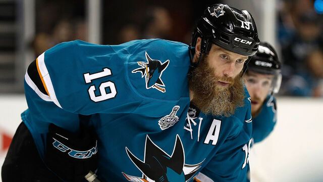 SAN JOSE, CA - JUNE 4: Joe Thornton #19 of the San Jose Sharks skates against the Pittsburgh Penguins during Game Three of the 2016 NHL Stanley Cup Final at SAP Center on June 4, 2016 in San Jose, California . *** Local Caption ***
