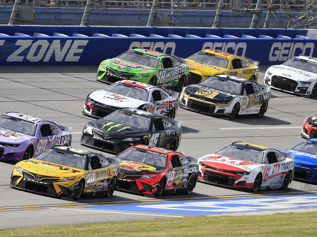 TALLADEGA, AL - APRIL 24: General race action during the running of the NASCAR Cup Series GEICO 500 race on April 24, 2022 at the Talladega Superspeedway in Talladega, Alabama.