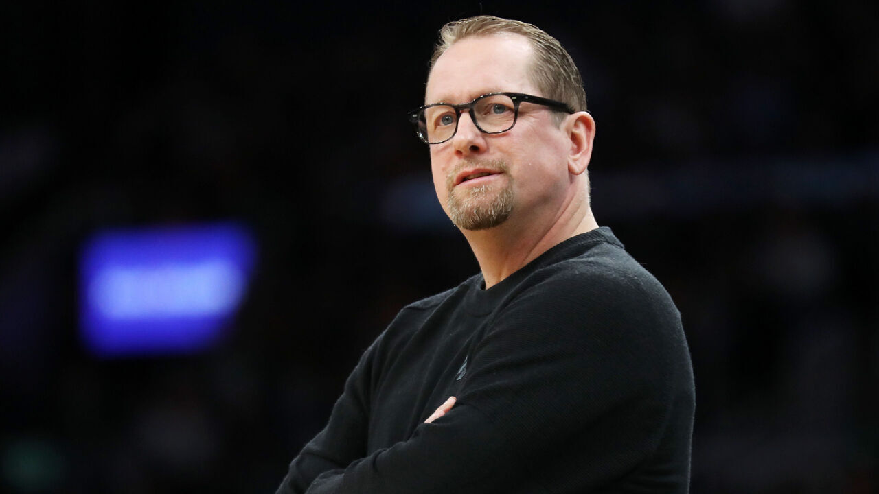 BOSTON, MASSACHUSETTS - APRIL 07: Head coach Nick Nurse of the Toronto Raptors looks on during the first quarter of the game between the Boston Celtics and the Toronto Raptors at TD Garden on April 07, 2023 in Boston, Massachusetts.