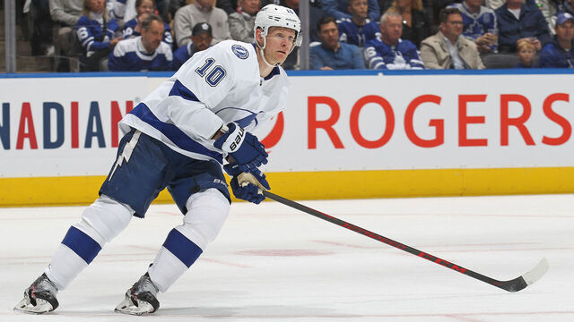 TORONTO, CANADA - APRIL 18: Corey Perry #10 of the Tampa Bay Lightning skates against the Toronto Maple Leafs during Game One of the First Round of the 2023 Stanley Cup Playoffs at Scotiabank Arena on April 18, 2023 in Toronto, Ontario, Canada. The Lightning defeated the Maple Leafs 7-3.