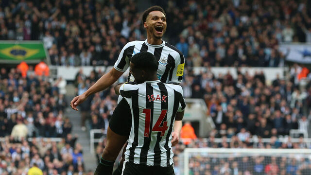 Jacob Murphy of Newcastle United celebrates after scoring their third goal and his second goal during the Premier League match between Newcastle United and Tottenham Hotspur at St. James's Park, Newcastle on Sunday 23rd April 2023.