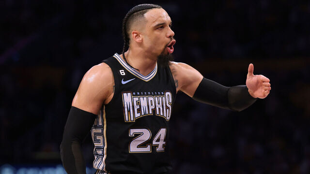 LOS ANGELES, CALIFORNIA - APRIL 22: Dillon Brooks #24 of the Memphis Grizzlies reacts to a Grizzlies foul during the first quarter against the Los Angeles Lakers in Game Three of the Western Conference First Round Playoffs at Crypto.com Arena on April 22, 2023 in Los Angeles, California.