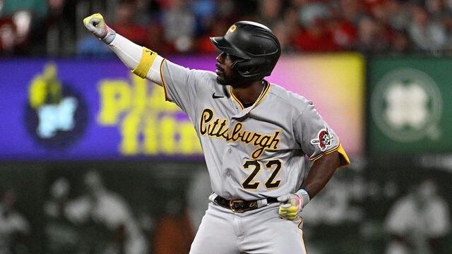 ST LOUIS, MO - APRIL 13: Andrew McCutchen #22 of the Pittsburgh Pirates reacts during a game against the St. Louis Cardinals at Busch Stadium on April 13, 2023 in St Louis, Missouri.