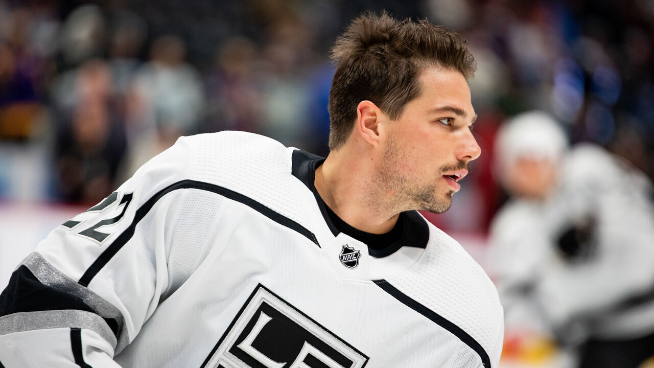 DENVER, COLORADO - MARCH 09: Kevin Fiala #22 of the Los Angeles Kings skates in warmups ahead of the game against the Colorado Avalanche at Ball Arena on March 09, 2023 in Denver, Colorado.