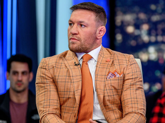 NEW YORK, NEW YORK - MARCH 15: Conor McGregor visits "Hannity" with host Sean Hannity at Fox News Channel Studios on March 15, 2023 in New York City.