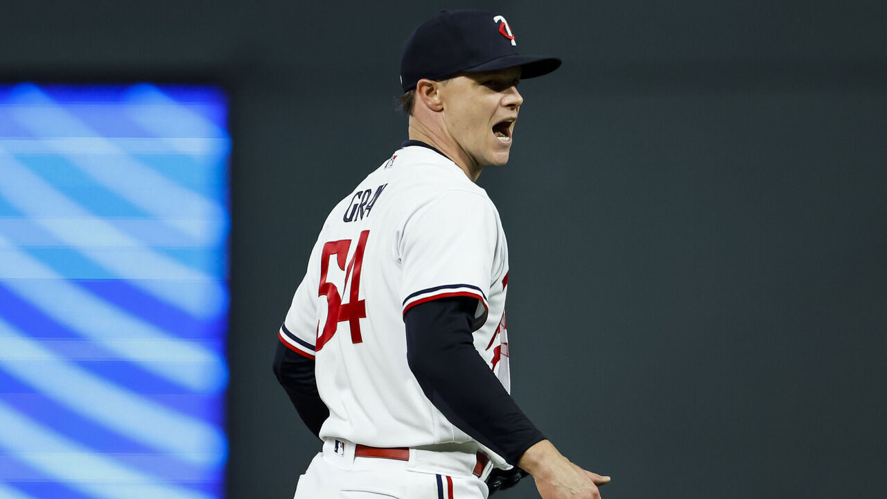 MINNEAPOLIS, MN - APRIL 24: Sonny Gray #54 of the Minnesota Twins celebrates striking out Franchy Cordero of the New York Yankees in the seventh inning at Target Field on April 24, 2023 in Minneapolis, Minnesota. The Twins defeated the Yankees 6-1.