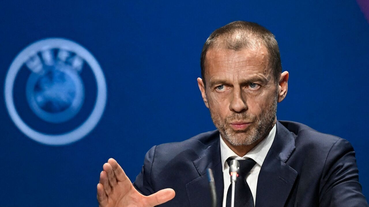 Re-elected UEFAs president Aleksander Ceferin attends a press conference after the 47th UEFA Congress held in Lisbon on April 5, 2023.
