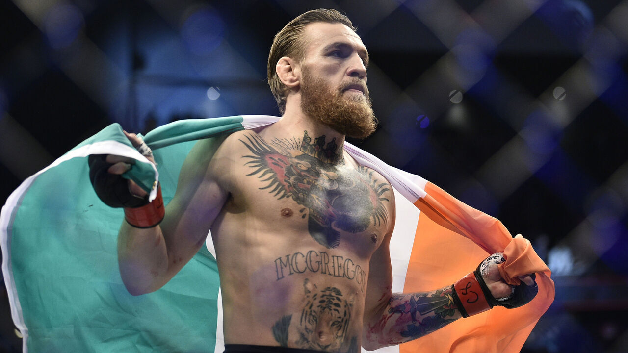 LAS VEGAS, NEVADA - JANUARY 18: Conor McGregor of Ireland celebrates after knocking out Donald Cerrone in their welterweight fight during the UFC 246 event at T-Mobile Arena on January 18, 2020 in Las Vegas, Nevada.