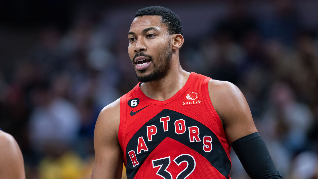 INDIANAPOLIS, IN - NOVEMBER 12: Otto Porter Jr. #32 of the Toronto Raptors is seen during the game against the Indiana Pacers at Gainbridge Fieldhouse on November 12, 2022 in Indianapolis, Indiana.