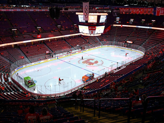 CALGARY, AB - MAY 15: A general view of the arena before game 7 of the first round of the NHL Stanley Cup Playoffs between the Calgary Flames and the Dallas Stars on May 15, 2022, at the Scotiabank Saddledome in Calgary, AB.