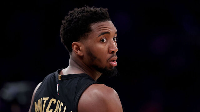 NEW YORK, NEW YORK - APRIL 23: Donovan Mitchell #45 of the Cleveland Cavaliers warms up before Game Four of the Eastern Conference First Round Playoffs against the New York Knicks at Madison Square Garden on April 23, 2023 in New York City.