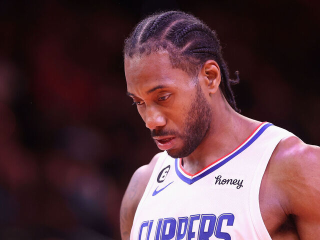 PHOENIX, ARIZONA - APRIL 18: Kawhi Leonard #2 of the LA Clippers during the second half of Game Two of the Western Conference First Round Playoffs at Footprint Center on April 18, 2023 in Phoenix, Arizona. The Suns defeated the Clippers 123-109.