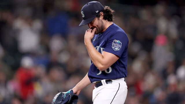 SEATTLE, WASHINGTON - MARCH 31: Robbie Ray #38 of the Seattle Mariners reacts after he was taken out of the game during the fourth inning against the Cleveland Guardians at T-Mobile Park on March 31, 2023 in Seattle, Washington.