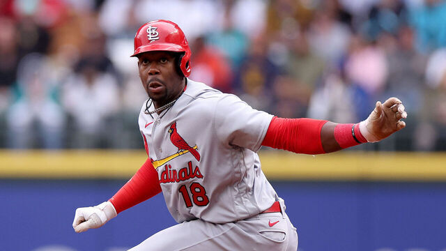 SEATTLE, WASHINGTON - APRIL 23: Jordan Walker #18 of the St. Louis Cardinals leads off first base against the Seattle Mariners during the second inning at T-Mobile Park on April 23, 2023 in Seattle, Washington.