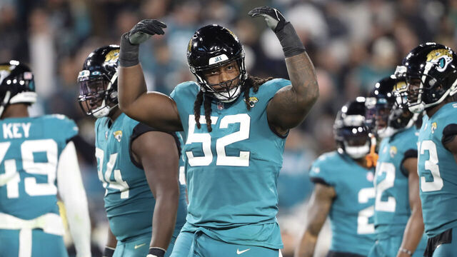 JACKSONVILLE, FLORIDA - JANUARY 07: DaVon Hamilton #52 of the Jacksonville Jaguars in action during the first half against the Tennessee Titans at TIAA Bank Field on January 07, 2023 in Jacksonville, Florida.