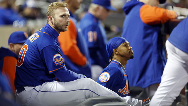 NEW YORK, NEW YORK - APRIL 26: Pete Alonso #20 of the New York Mets reacts in the dugout during the sixth inning against the Washington Nationals at Citi Field on April 26, 2023 in the Flushing neighborhood of the Queens borough of New York City. The Nationals won 4-1.