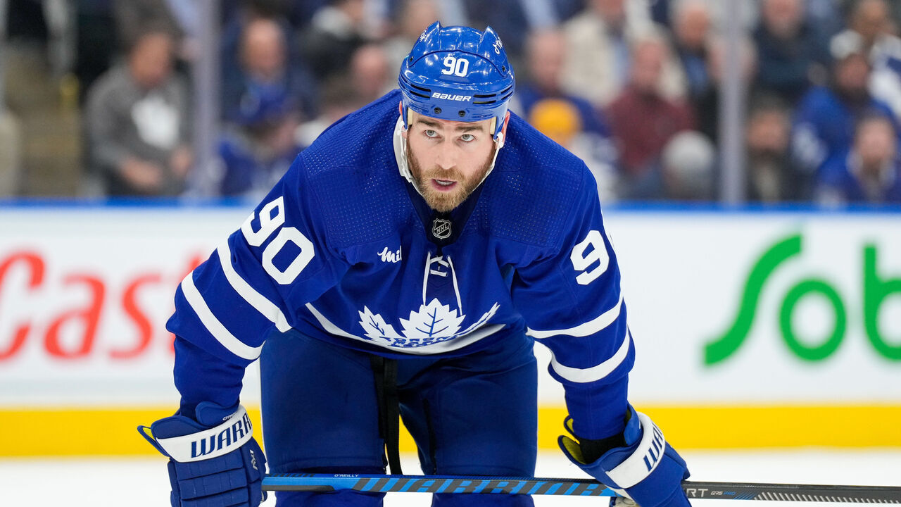 TORONTO, ON - APRIL 18: Ryan O'Reilly #90 of the Toronto Maple Leafs sets for a face-off against the Tampa Bay Lightning during the second period in Game One of the First Round of the 2023 Stanley Cup Playoffs at the Scotiabank Arena on April 18, 2023 in Toronto, Ontario, Canada.