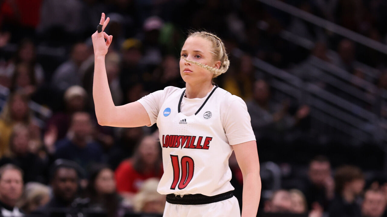 SEATTLE, WASHINGTON - MARCH 24: Hailey Van Lith #10 of the Louisville Cardinals reacts against the Ole Miss Rebels during the first quarter in the Sweet 16 round of the NCAA Women's Basketball Tournament at Climate Pledge Arena on March 24, 2023 in Seattle, Washington.