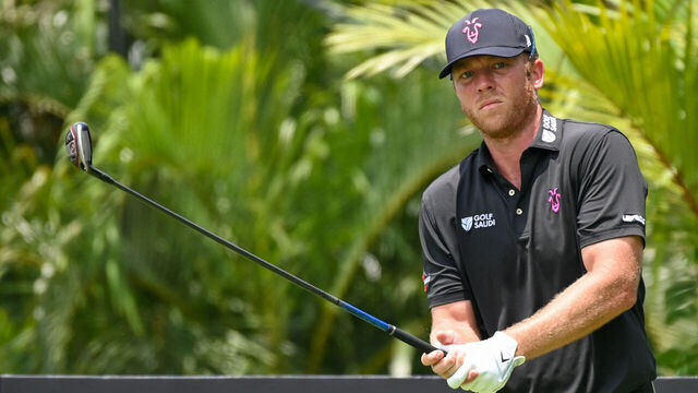RangeGoats GC's Taylor Gooch tees off during the first round of the LIV golf tournament at Sentosa Golf course in Singapore on April 28, 2023.