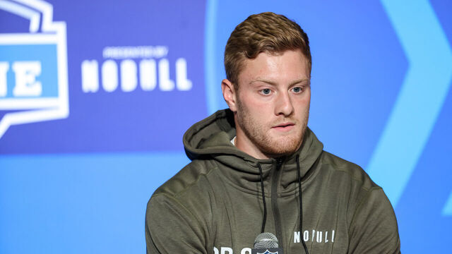 INDIANAPOLIS, IN - MARCH 03: Quarterback Will Levis of Kentucky speaks to the media during the NFL Combine at Lucas Oil Stadium on March 3, 2023 in Indianapolis, Indiana.