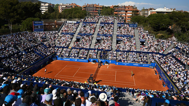 BARCELONA, SPAIN - APRIL 23: General view inside the stadium during the Men's Singles Final on Day Seven of the Barcelona Open Banc Sabadell 2023 at Real Club De Tenis Barcelona on April 23, 2023 in Barcelona, Spain.