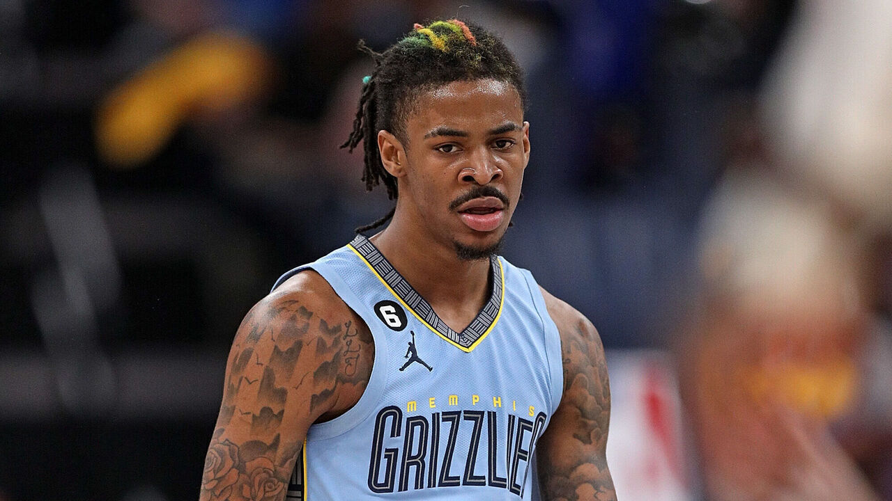 MEMPHIS, TENNESSEE - APRIL 26: Ja Morant #12 of the Memphis Grizzlies looks on against the Los Angeles Lakers during Game Five of the Western Conference First Round Playoffs at FedExForum on April 26, 2023 in Memphis, Tennessee.