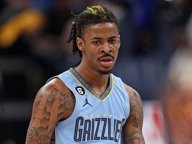 MEMPHIS, TENNESSEE - APRIL 26: Ja Morant #12 of the Memphis Grizzlies looks on against the Los Angeles Lakers during Game Five of the Western Conference First Round Playoffs at FedExForum on April 26, 2023 in Memphis, Tennessee.